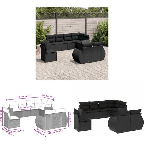 8-tlg. Garten-Sofagarnitur mit Kissen Schwarz Poly Rattan - Gartenmöbel - Outdoor Möbel - Rattan Gartenset - Lounge Set - Esstischgarnitur - Home & Living (1/3)