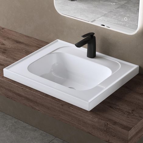 doporro Lavabo encastrado blanco para baño 60x50x16.5cm Colossum3601 lavabo de mármol fundido (1/5)