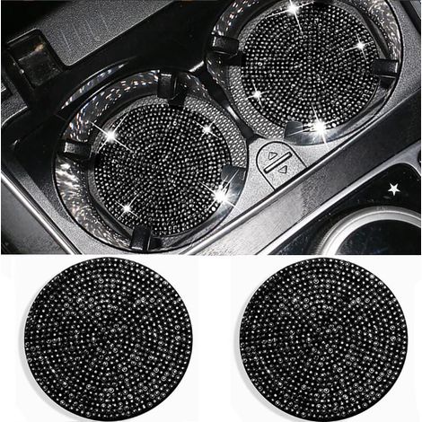 Porte-Gobelet Voiture 2 Pièces Cristal Strass Universel 2,77 Pouces Insert Dessous de Verre Silicone Antidérapant, Noir Diamant (1/5)
