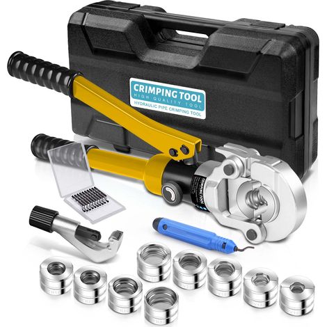 Professionnelle Pince à Sertir pour Tube Tuyau en Cuivre Acier Carbone / Inoxydable avec Placage Contour en V + TH V12 V15 V18 V22 V28 et TH16 TH20 TH26 TH32 avec Coupe-Tuyau Manuelle, Jaune
