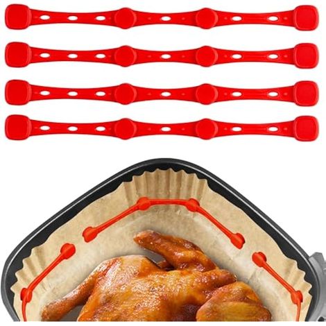 Aimants pour Airfryer 18cm - Lot de 4 Aimants Silicone Résistants à 350°C pour Papier Cuisson, Fixation Magnétique 360° Rotative Anti-Vol, Compatible Ninja, Philips, Cosori (Rouge) (1/5)