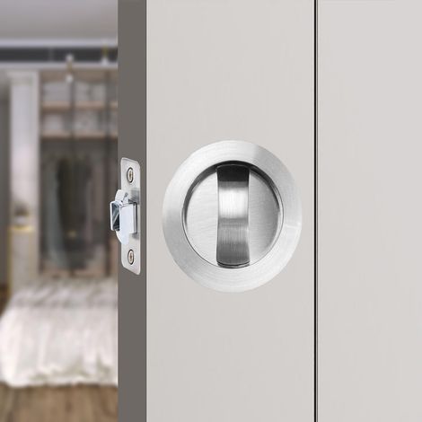 Serrure de Porte de Poche Sans Clé Serrure de Porte Coulissante Invisible Coulissante à Mortaise Poignée 66mm Rond Argent (1/5)