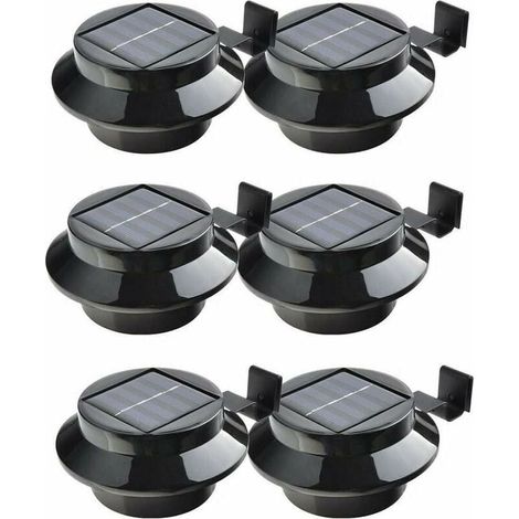 Waterproof Outdoor Solar Lights, Set of 6 Solar Powered LED Lights for Gutter, Fence, Roof, Downspout, Garden, Yard, Wall, Black (1/4)