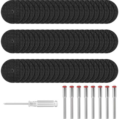 60 discos de corte de diamante mini de 32 mm para Dremel, hoja de sierra circular de resina HSS con 8 mandriles SC y 1 destornillador para cortar madera, metal, plástico y piedra.