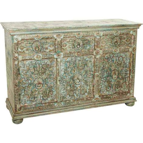 Aparador de madera tallada verde 147x45x96 (1/5)