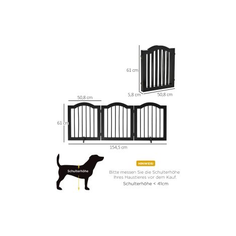 Barrière de protection pour chien, grille modulaire 3 pièces avec deux pieds de support, stable et pliable, 154,5x29,5x61cm (1/5)