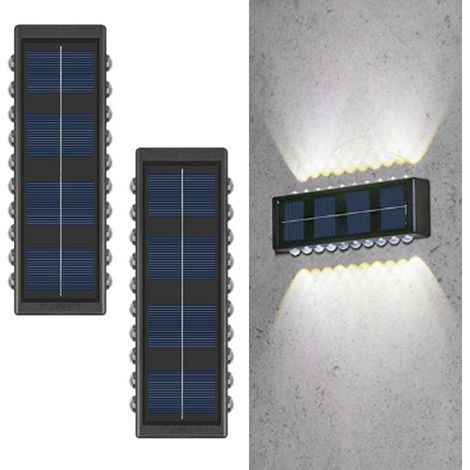 2x Luminaire Solaire Murale - 20 LED, Projecteur Washlight, Up/Down Light, Lumière blanche, Extérieur Étanche pour Porch (1/5)