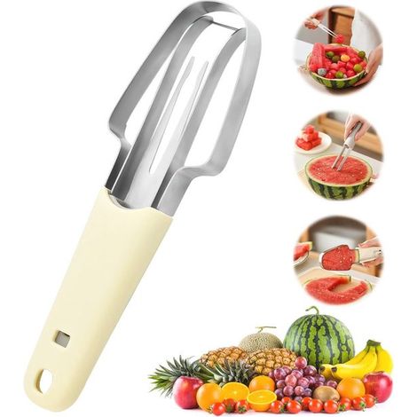 3-in-1 Melonenschneider für Wassermelone, Cantaloupe-Melone und Papaya – Multifunktionales Obstmesser zum Schneiden und Aushöhlen (1/5)
