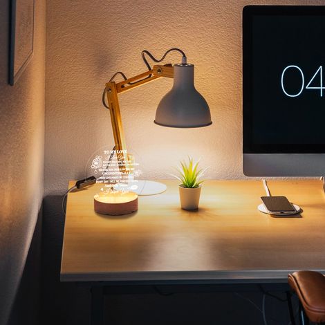 Dekorative Nachtlampe mit Acrylplatte und Holzsockel, warmweißes Licht für Schlafzimmer und Arbeitszimmer (1/5)