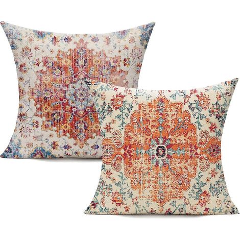 EternaNest Housse de coussin décorative bohème d'extérieur 45x45 cm, lot de 2, coloris automne vintage rouille corail orange, pour salon, chambre ou lit, orange (1/4)