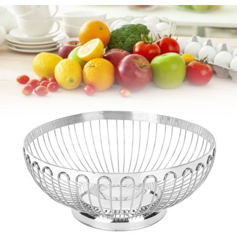 Corbeille à fruits, égouttoir, panier de rangement pour les en-cas, plateau à fruits en acier inoxydable pour salon, très grande taille (1/5)