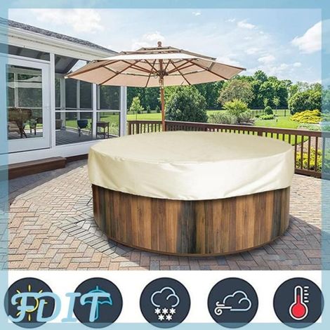 Housse de Protection pour Spa - Rond - 200 x 30 cm - Ourlet Réglable - Imperméabilisante - Beige - 1 Pièce (1/5)