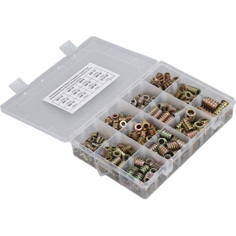 Kit d'outils assorti de 265 inserts filetés, écrous et boulons en alliage de zinc pour meubles en pin et contreplaqué, tailles M4, M5, M6, M8 et M10 (1/5)