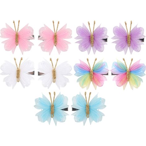 5 paires de pinces à cheveux papillon, maille douce et fermoir métallique coloré, pour filles et femmes (1/5)