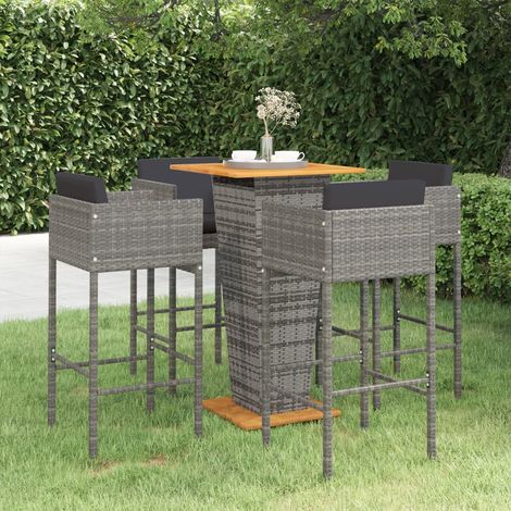 5-tlg. Gartenbar-Set mit Kissen Poly Rattan Grau (1/5)