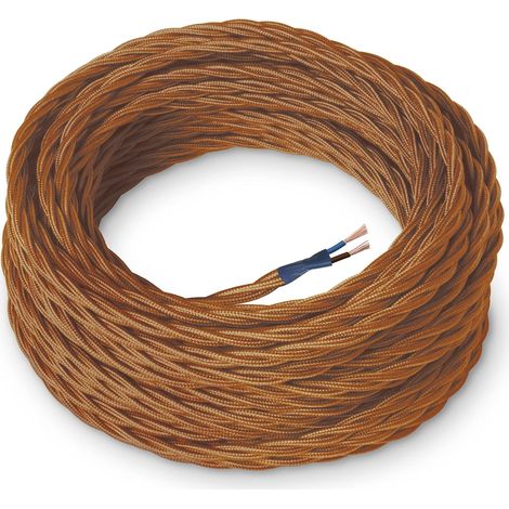 Amarcords - Cavo elettrico tessile colore WHISKY, trecciato, seta, 10 metri, con messa a terra 3x0,75mm - Filo rivestito in tessuto colorato vintage per lampade lampadari applique e abat jour.
