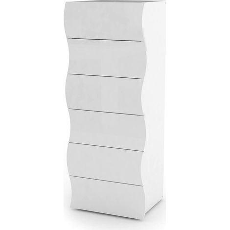 Dmora Cassettiera a 6 cassetti, Made in Italy, Design moderno, Settimanale per camera da letto, cm 50x40h122, colore Bianco lucido, con imballo rinforzato (1/4)