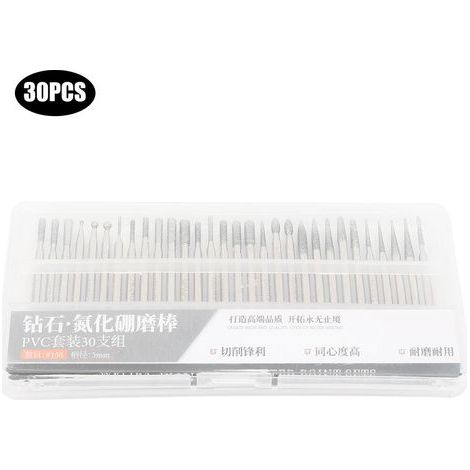 30Pcs 150grit Diamant Bits de Meulage Différentes Forme de Tête Mixte Ensemble D'aiguilles de Meulage pour la Sculpture Sur Verre, Pierre, Carrelage, Jades (1/5)