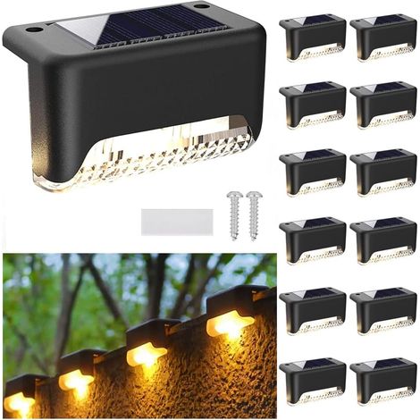 Lot de 12 Luminaire Exterieur Lampes Solaires à DEL Étanches pour Terrasse, Escalier, Clôture, Garde-Corps, Jardin, Cour (Blanc Chaud)