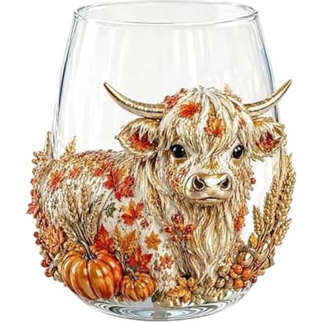 Verre 3D Verre À Vin Sans Pied Vache 3D Verrerie Artisanale Pour Femmes Hommes Maison Appartement Ferme Cuisine Bar Dîner Fête Réunion De Anniversaire Vacances (1/5)