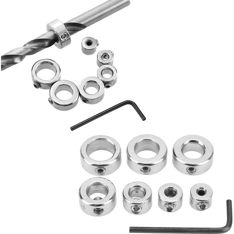 Ensemble de 8 forets impériaux, bagues de butée, gabarits de perçage hélicoïdaux, outils de réglage de profondeur de perçage et de fixation des butées pour le travail du bois (1/5)