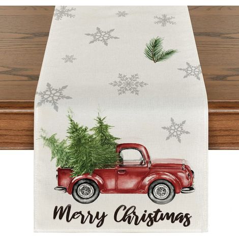 Chemise De Table - Motif Cerf Arbres Flocons De Neige - Pour Décoration De Noël Et Saison Hivernale - 13 X 72 Pouces - 1 Pièce (1/5)