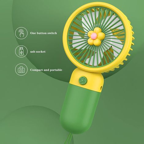 Ventilador de mano portátil recargable por USB, diseño floral amarillo y silencioso – Ideal para oficina, viajes y exteriores (1/3)