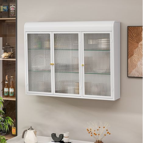Armoire murale 3 portes blanche en verre et métal avec portes vitrées (1/5)