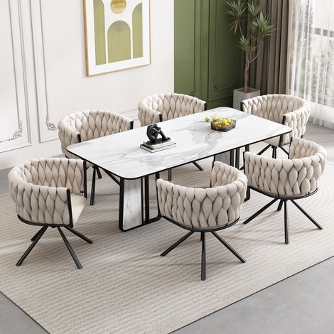 Ensemble de 6 chaises de salle à manger en velours, fauteuils pivotants individuels de luxe, salon/chambre, fauteuils confortables beige