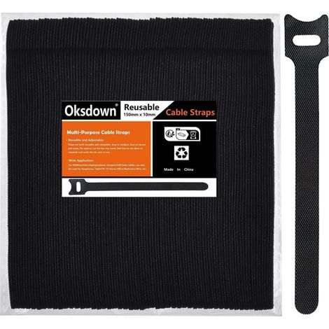 Klett Kabelbinder 100 Stück Schwarz 150mm x 12mm Wiederverwendbar Verstellbar (1/5)