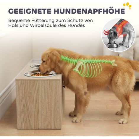 Station de repas pour chiens avec 2 bols en inox, meuble de rangement pour accessoires, pour grande race, bois (1/4)