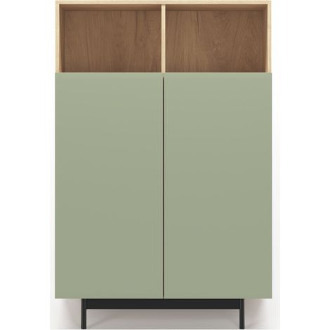 Buffet de rangement haut en mélamine, collection PRINTED, avec 2 portes, couleur chêne clair - vert (1/3)