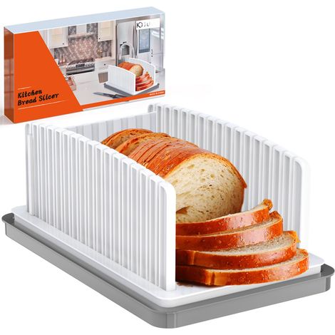 Zusammenklappbarer und verstellbarer Brotschneider (mit Krümelschublade, geeignet für selbstgebackenes Brot, Bagels und Kuchen) (1/5)