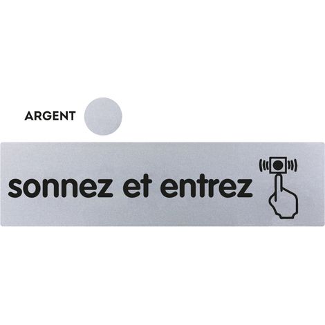 Plaque de porte Sonnez et entrez - Classique argent 170x45mm - 4321110