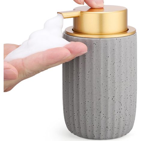 Distributeur Savon Mousse, 320ml Pousse Mousse Distributeur, Flacon Céramique avec Grande Tête de Pompe, Accessoires Salle de Bain (Gris)'Gris - Or - Mousse 320ML'Gris - Or - Mousse'320ML
