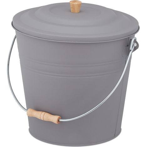 Cubo de ceniza redondo con tapa 30 x 25 cm facilita la limpieza chimenea barbacoa estilo moderno de chapa gris 130011400 (1/5)