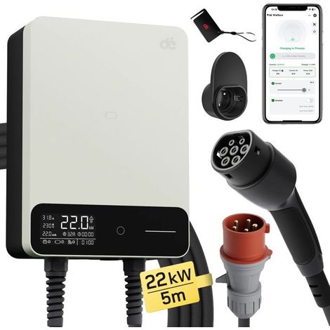 Station de Charge pour Véhicule Électrique, Puissance 22kW, Contrôle par Application Intelligente, 5M avec APP Blanc, TYPE2