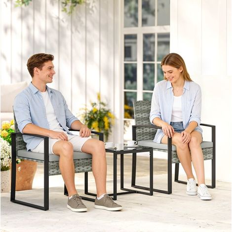 Salon de balcon 2 places 55/58/76 cm gris clair en acier avec coussins déhoussables (1/3)