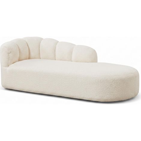 FurnitureR Méridienne beige de 204 cm en chenille, avec assise profonde en mousse et dossier ondulé enveloppant (1/4)