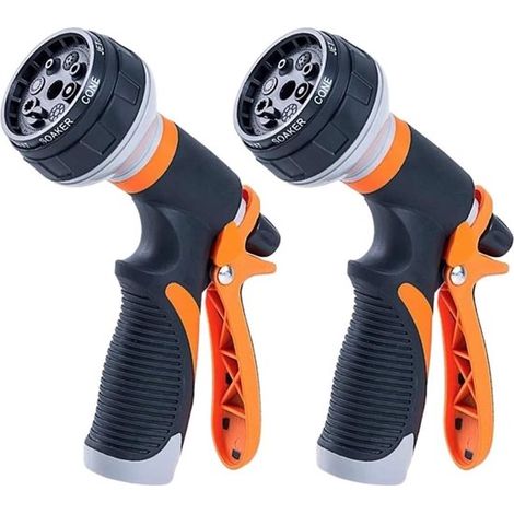 Ugello per tubo da giardino, set di 2 robuste pistole a spruzzo per tubo, 8 funzioni, ugello a spruzzo manuale ad alta pressione per innaffiare il prato e lavare l'auto. (1/5)