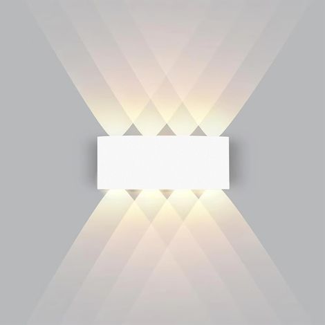 Applique Murale LED Blanc 8W Applique Intérieur/Exterieur Murale IP65 Lampe Blanche Chaude 3000K Murale Moderne Carré Up Down en Aluminium pour Chambre Salon Hôtel [Classe énergétique G] (1/5)