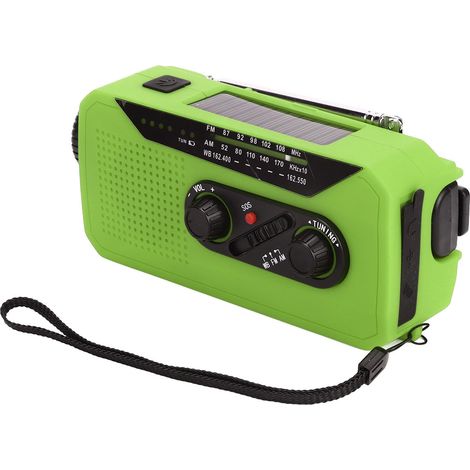 Radio portable solaire d'urgence avec lampe torche LED, batterie 2000 mAh, idéale pour le camping et la randonnée (vert, type US). (1/5)