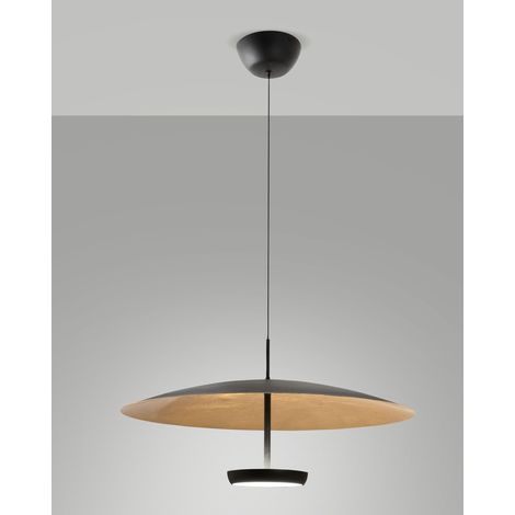 Lampada a Sospensione Yuko LED 40W 3200lm 3000K Dimmerabile a step, Struttura in Metallo e Metacrilato, Foglia Oro / Nero - Yuko