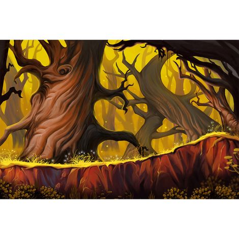 Papier peint forêt féerique panoramique | Tapisserie panoramique jaune & marron chambre enfant | Papier peint panoramique chambre fille - 267 x 400 cm (4 pièces) (1/2)