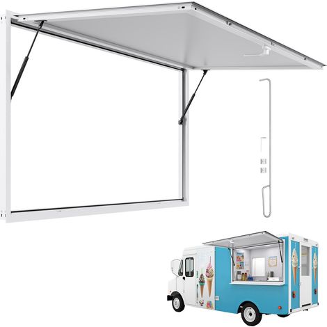 Fenêtre de Concession pour Camion Restaurant 188 x 101,6 cm, Fenêtre de Service pour Stand de Vente, Cadre en Alliage d'Aluminium, sans Verre, avec Porte à Auvent et Crochet de Traction (1/5)