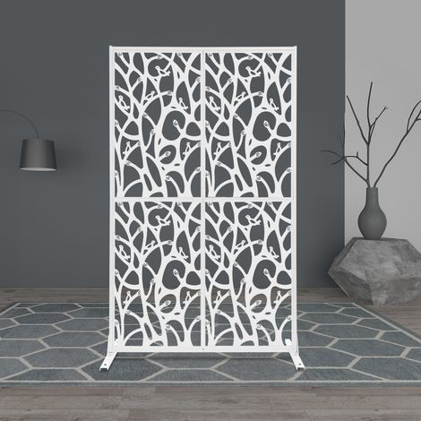 Paravent d'intimité décoratif avec motif oiseaux, séparateur de pièce, pour balcon, terrasse, salon, autoportant, cloison moderne pour le salon et l'extérieur, blanc, 115x183x40cm