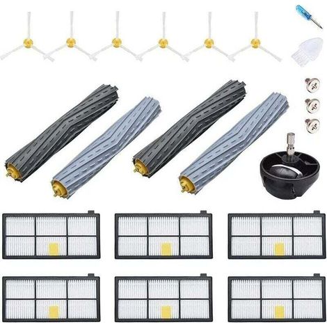 Accessorio per iRobot Roomba 800 900 980 960 971 895 860 824, XU, 880: 2 filtri HEPA, 6 spazzole laterali, 4 spazzole a rullo, 1 ruota --Crezuo-Crezuo