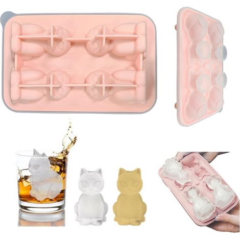 Eiswürfelform Silikon 4x Katzen 3D mit Deckel für Eis & Schokolade