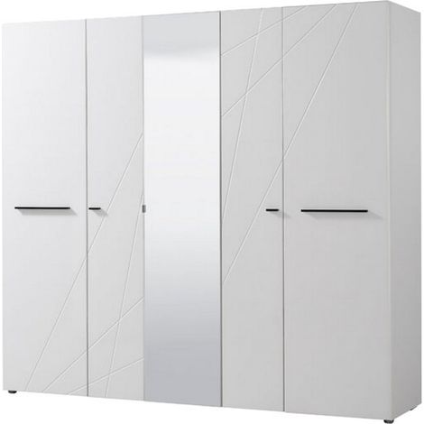 Guardaroba Grande Martano, Armadio Camera da Letto Appendiabiti, 6 Ripiani, 9 Vani, 223.5x206h cm Bianco Opaco