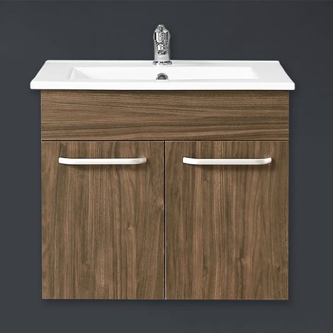 Ocean Meuble de salle de bain et Armoire de rangement Meuble lavabo et Meuble sous vasque avec lavabo intégré 2 portes battantes chêne L.58cmxP.38cmxH.50cm (1/5)